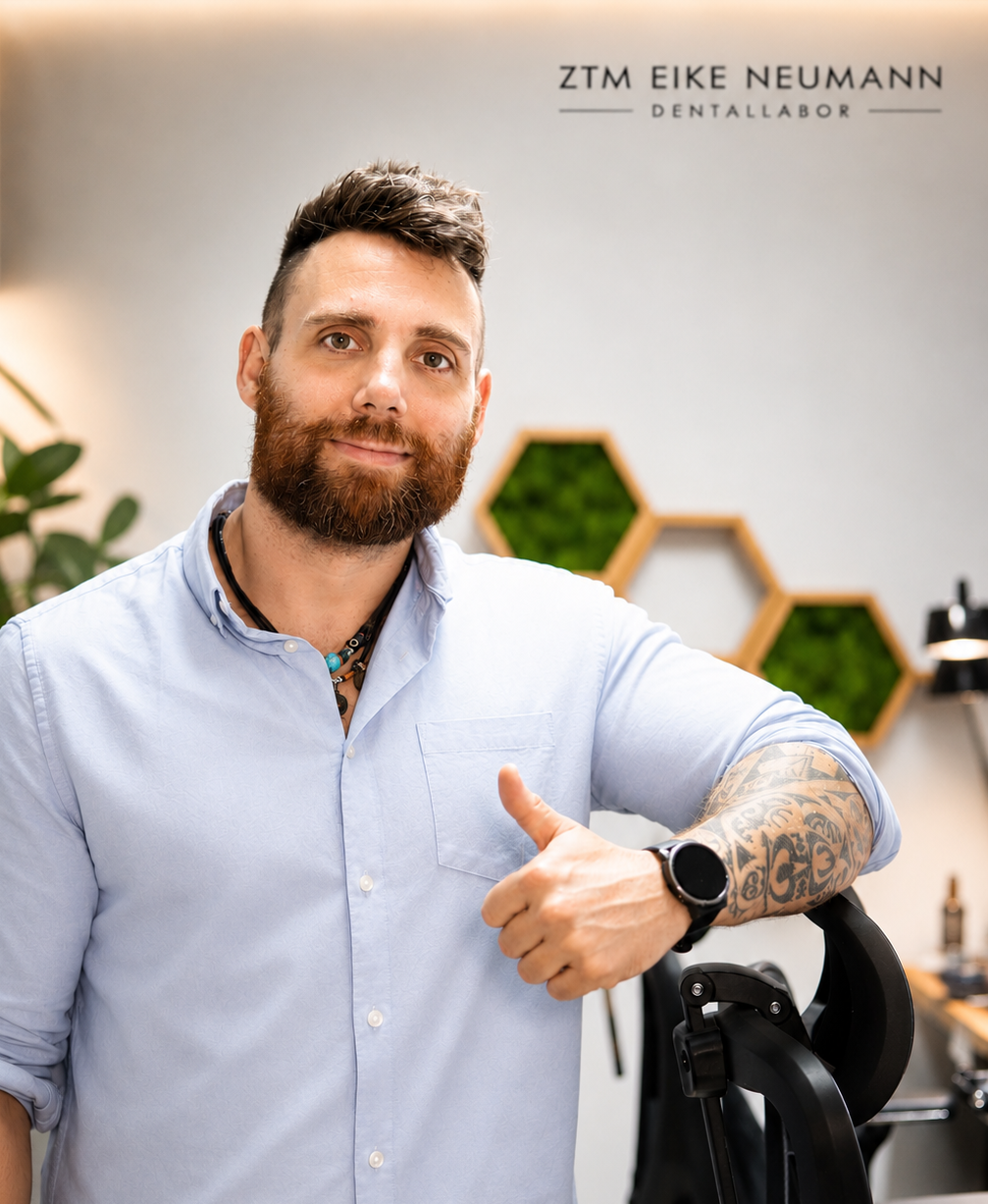 Zahntechnikermeister im Labor bei der Arbeit